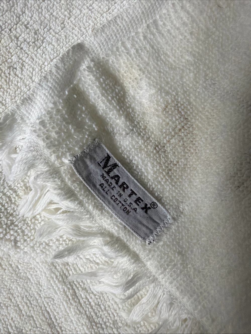 Martex Vtg All Cotton White yellow green Fringed Bath Towel made USA